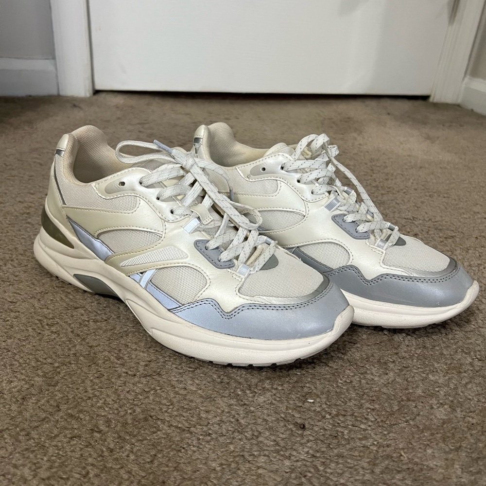 Stylish White and Silver Sneakers